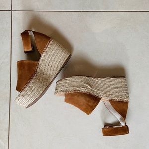 Free People Tan Coastal Espadrille Platform Open Toe Wedge Sandles